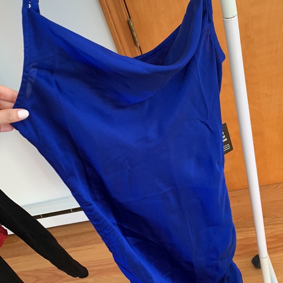 Express Cowl Neck Bodycon Dress - NWT, satin blue. Size small - Picture 5 of 5